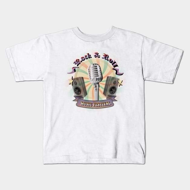 Rock And Roll Music Festival Kids T-Shirt by iZiets